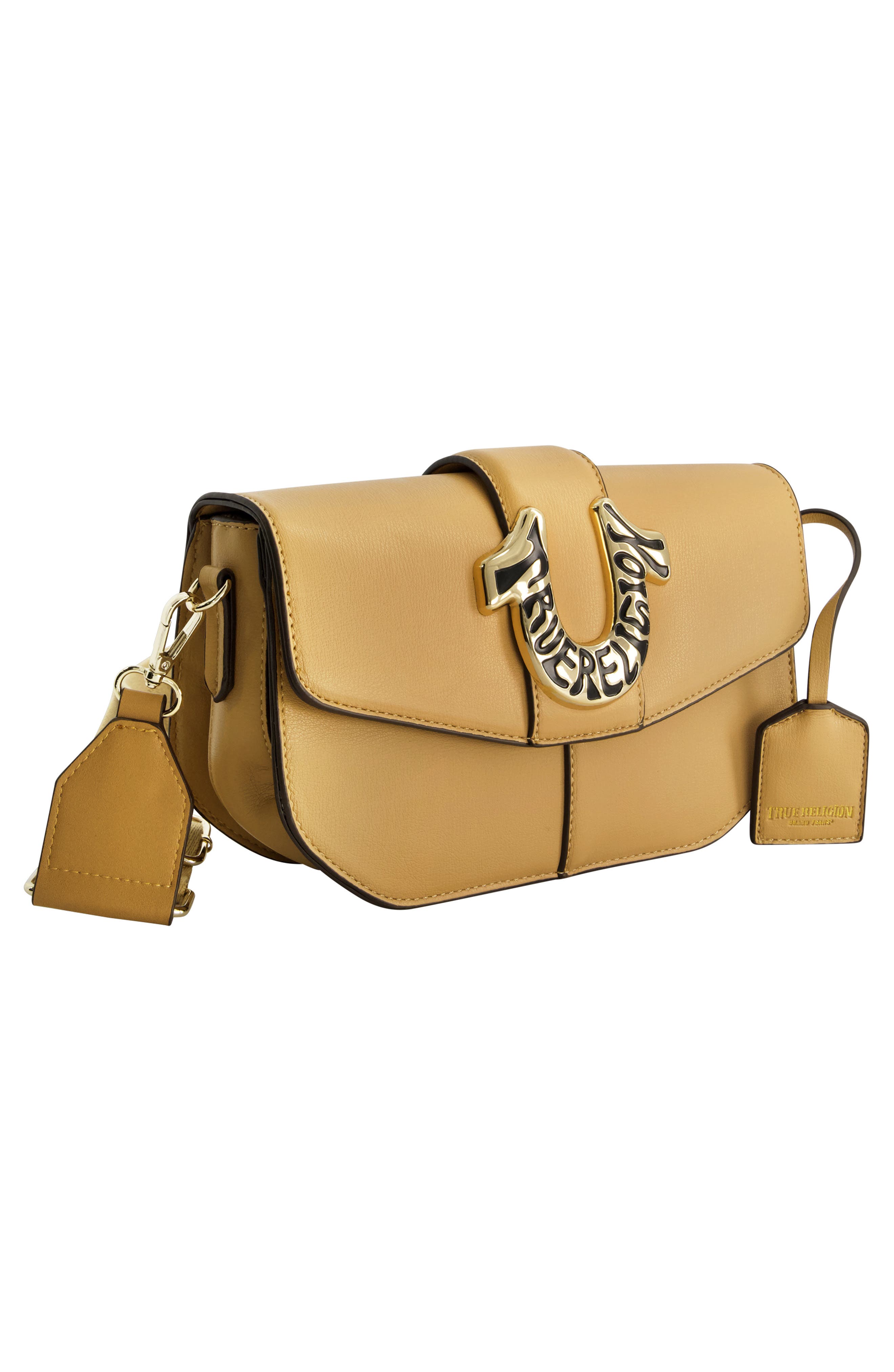 True Religion Logo Horseshoe Crossbody Bag, Alternate, color, Camel