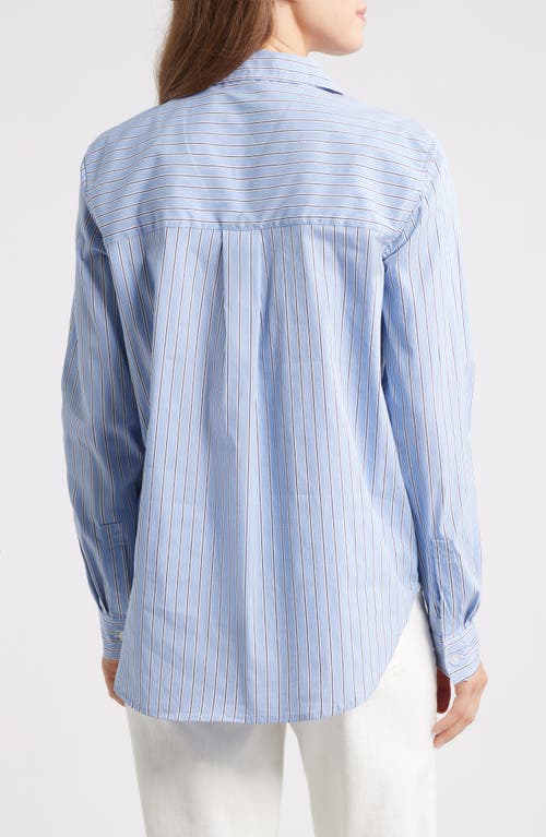 Beachlunchlounge Lynden Embellished Stripe Cotton Blend Button-up Shirt In Blue