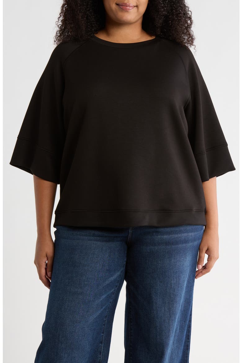 Three-Quarter Sleeve Scuba Top, Main, color, BLACK