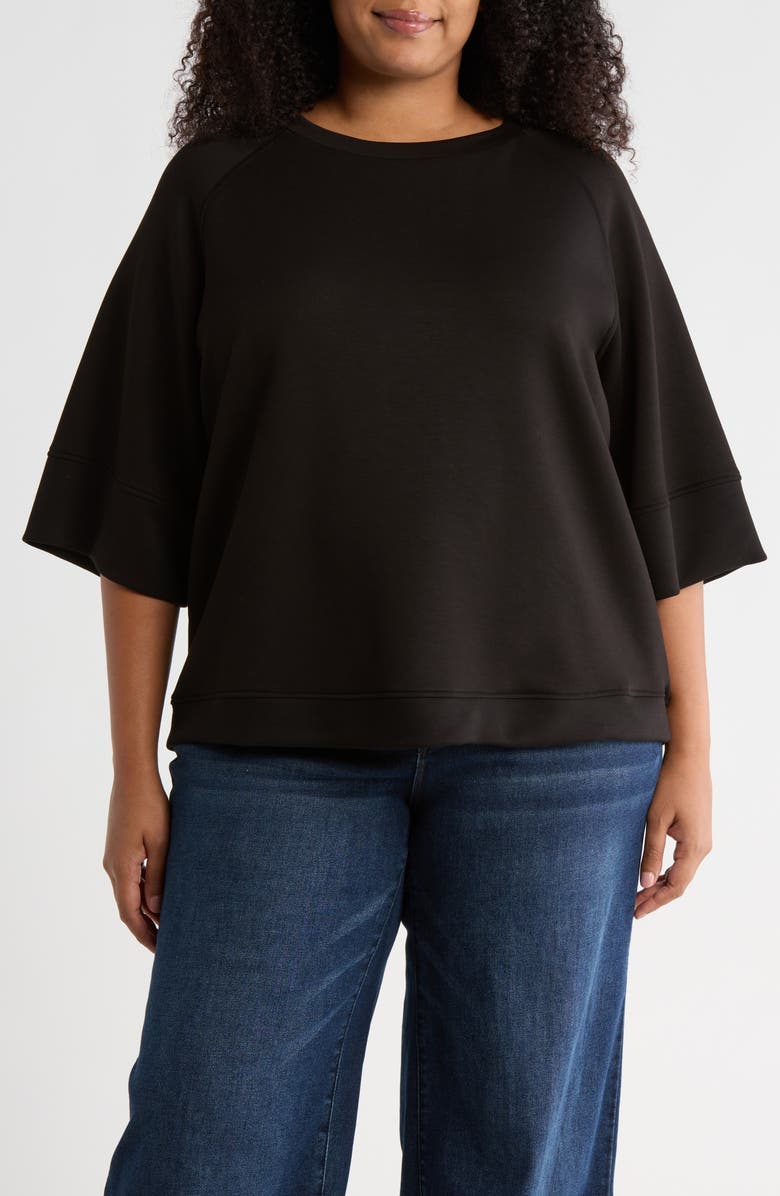 T Tahari Three-Quarter Sleeve Scuba Top, Main, color, Black