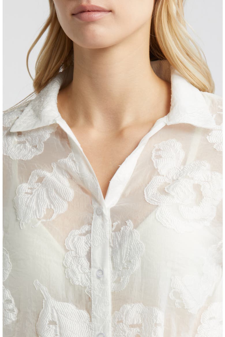 Liz Embroidered Floral Button-Up Shirt, Alternate, color, WHITE