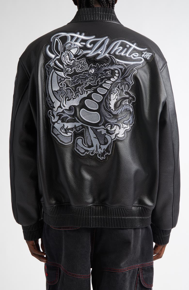 Off-White Dragon Varsity Leather Bomber Jacket, Alternate, color, 