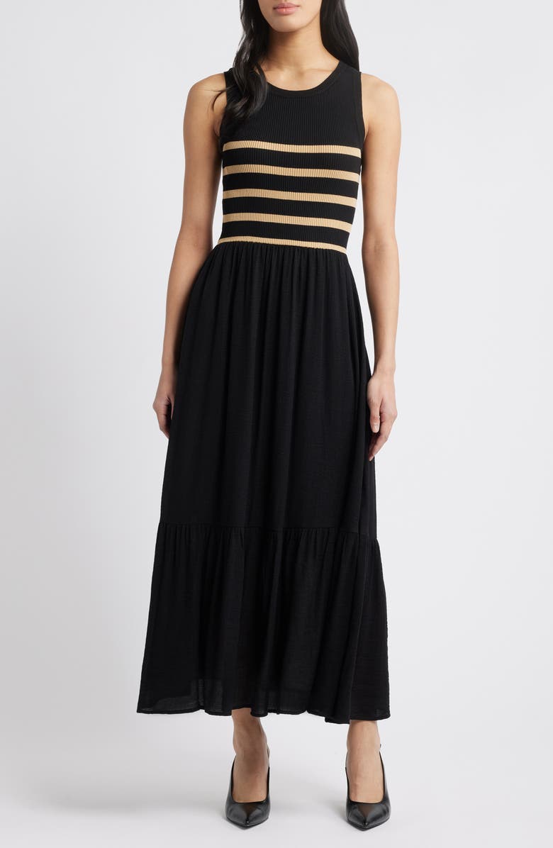 ZOE AND CLAIRE Mixed Media Stripe Bodice Sweater Dress, Main, color,