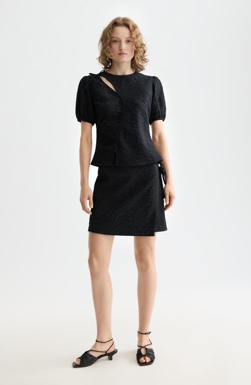 Scotch & Soda Puff Sleeve Textured Top In Black