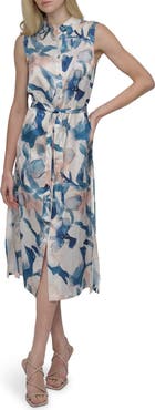DKNY Floral Sleeveless Shirtdress