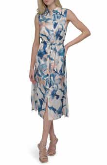 DKNY Floral Sleeveless Shirtdress