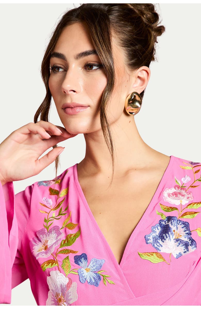 Coast Embroidered V-Neck Wrap Dress, Alternate, color, Hot Pink