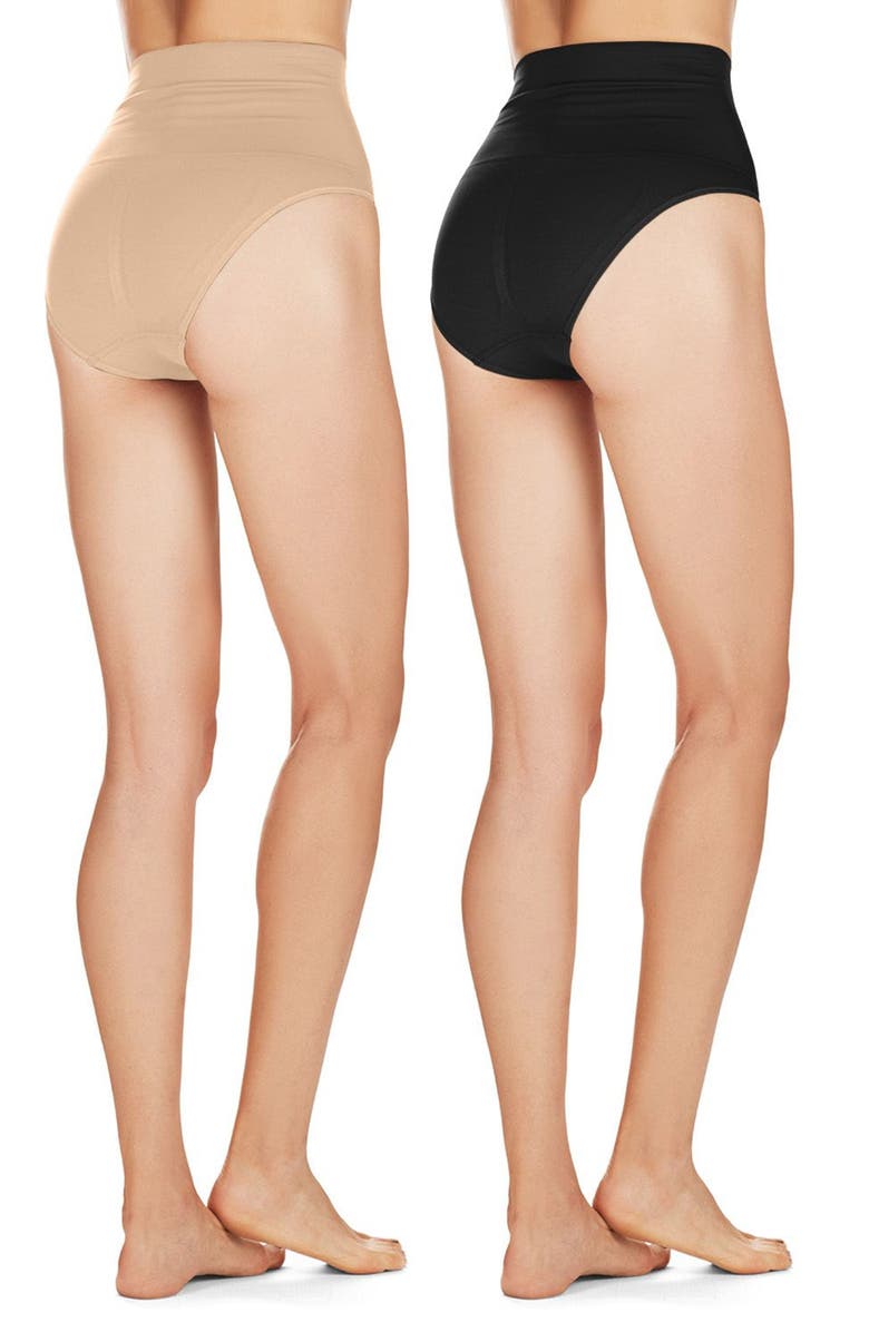 MeMoi Body Smoothers 2-Pack Shaping Briefs, Alternate, color, Nude-Black