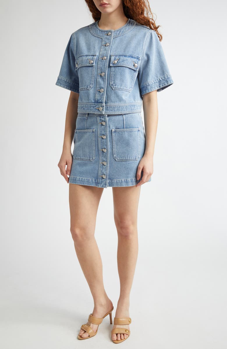 Veronica Beard Elias Short Sleeve Denim Crop Jacket, Alternate, color, Silverwood Blue