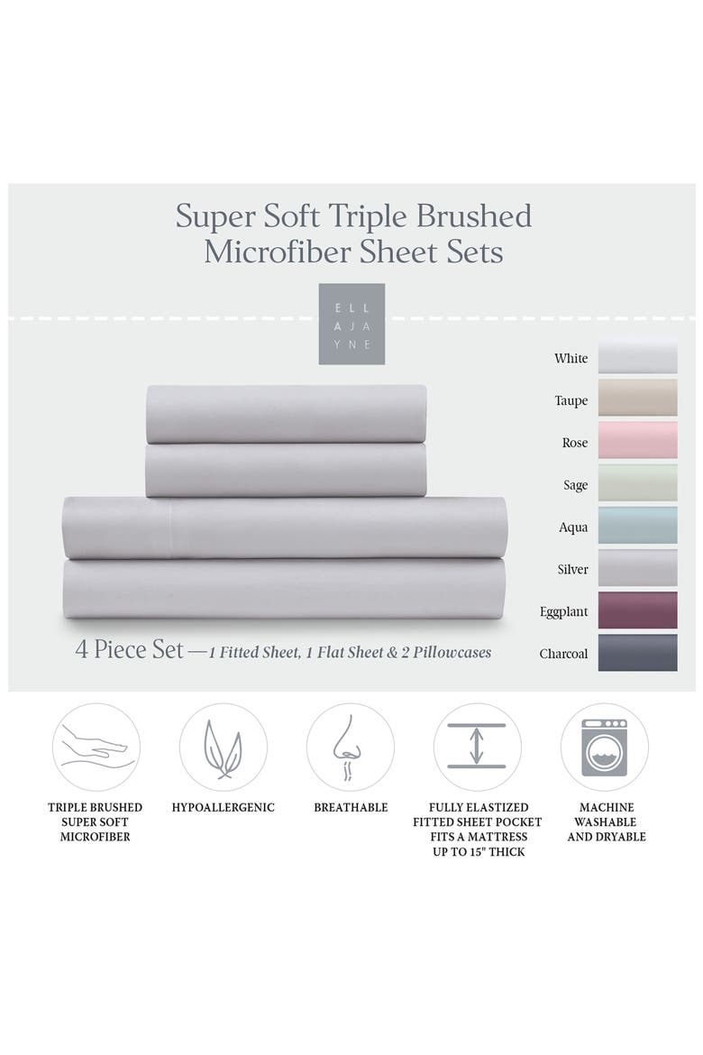 Ella Jayne Brushed Microfiber 4-Piece Sheet Set, Alternate, color, SILVER