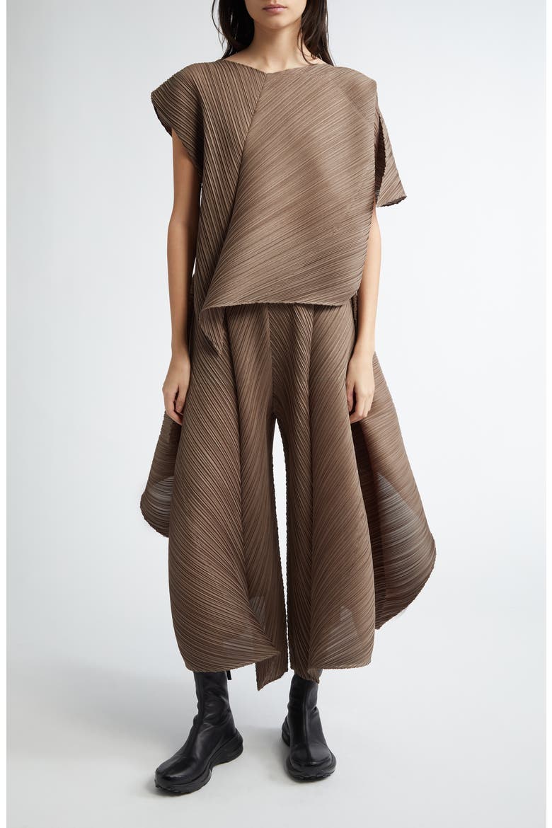 Pleated Flare Wide Leg Pants, Alternate, color, GRAYISH BROWN