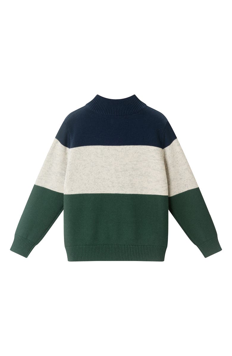 Andy & Evan Kids' Colorblock Quarter Zip Cotton Sweater, Alternate, color, Green Stripe