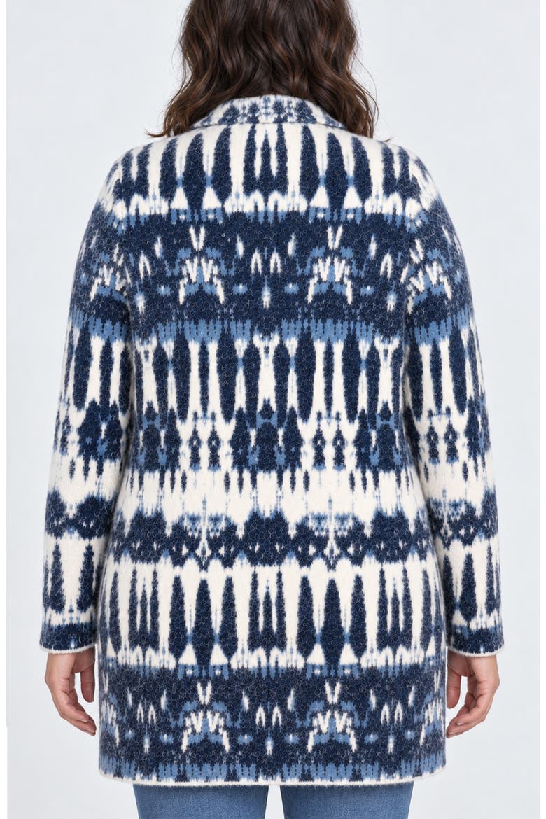 Notch Collar Jacquard Sweater Coat, Alternate, color, NVY WHT ML TDST