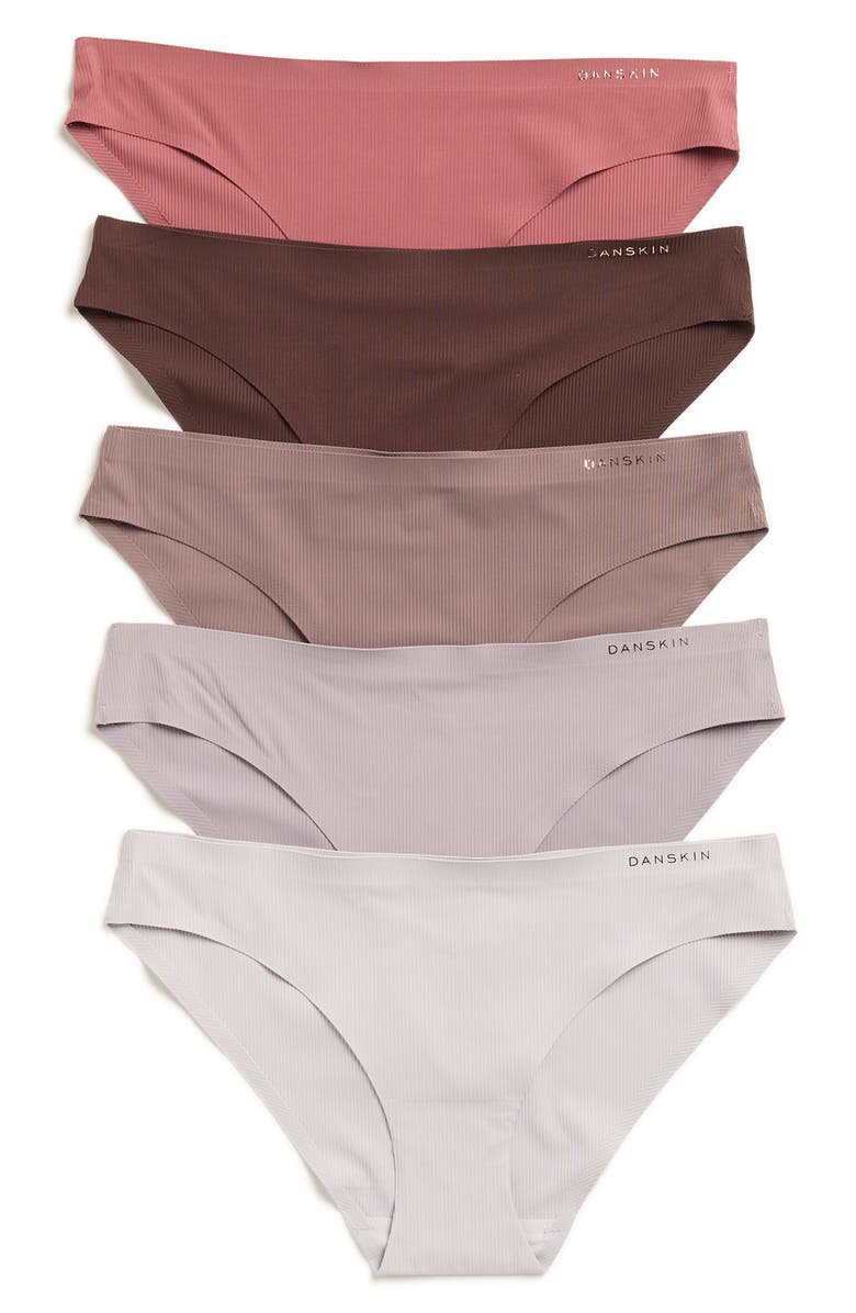 Danskin Assorted 5-Pack Microfiber Hipster Briefs, Main, color, Mauve/Wood/Taupe/Haze/Cosmos