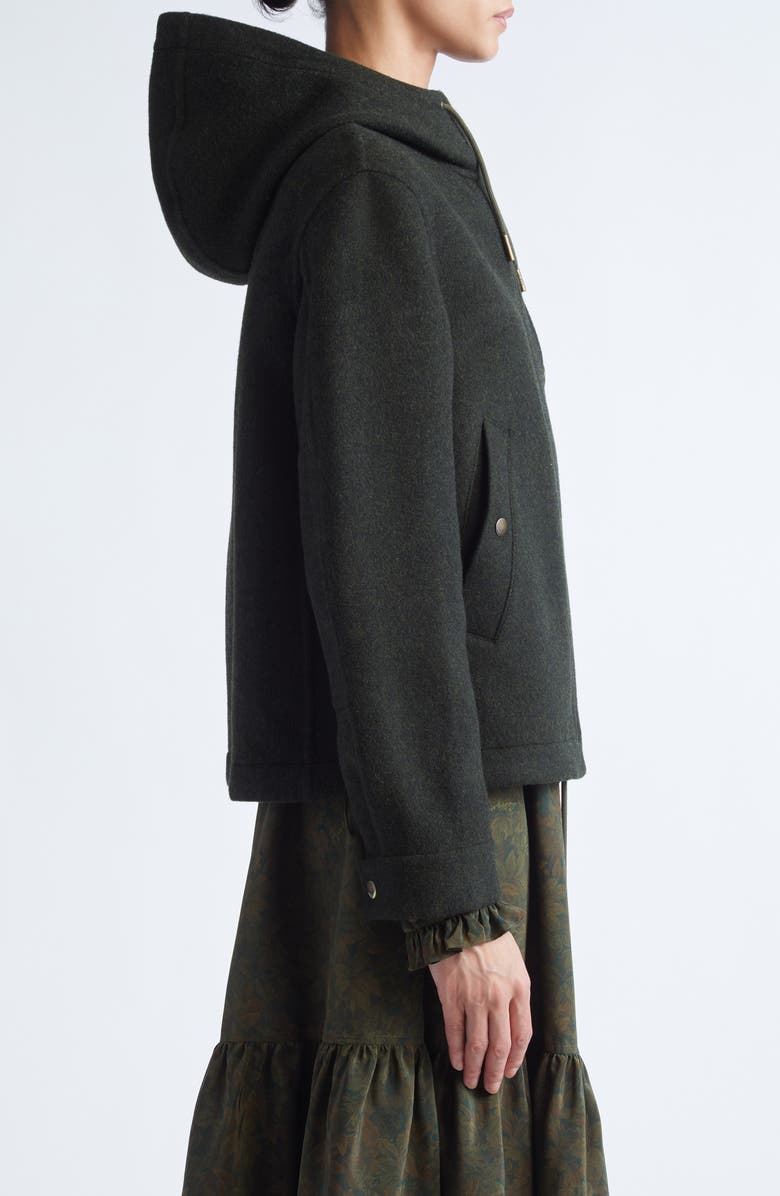 Burberry Wool Felt Hooded Jacket, Alternate, color, Green Melange
