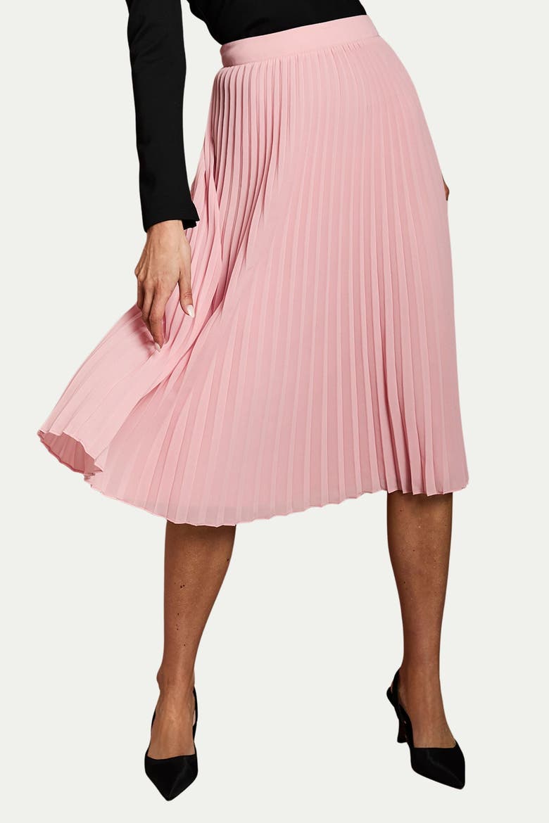 Pleated Georgette Midi Skirt, Alternate, color, Light Pink