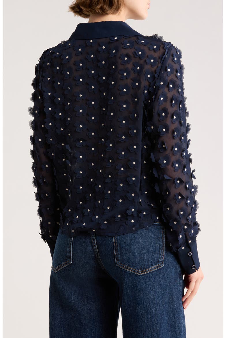 3D Floral Appliqué Long Sleeve Top, Alternate, color, BLUE MOON