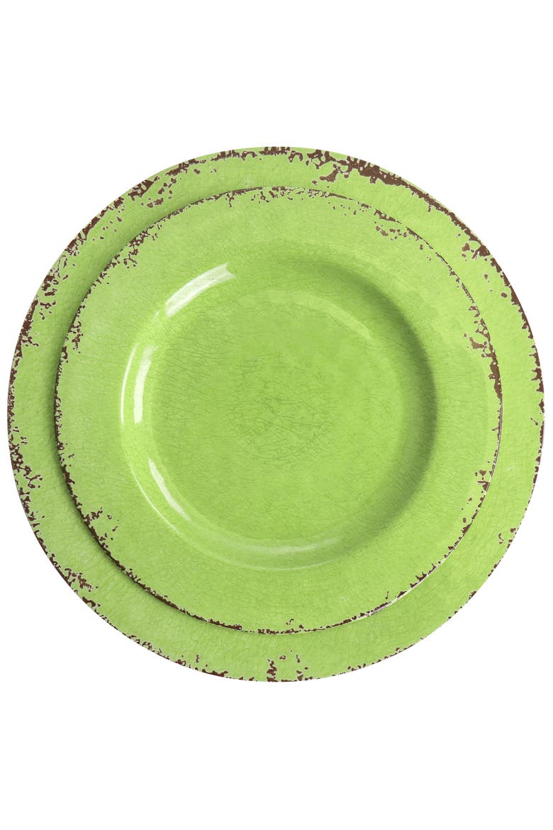 Mauna 12 Piece Melamine Dinnerware Set in Crackle Green, Alternate, color, Green