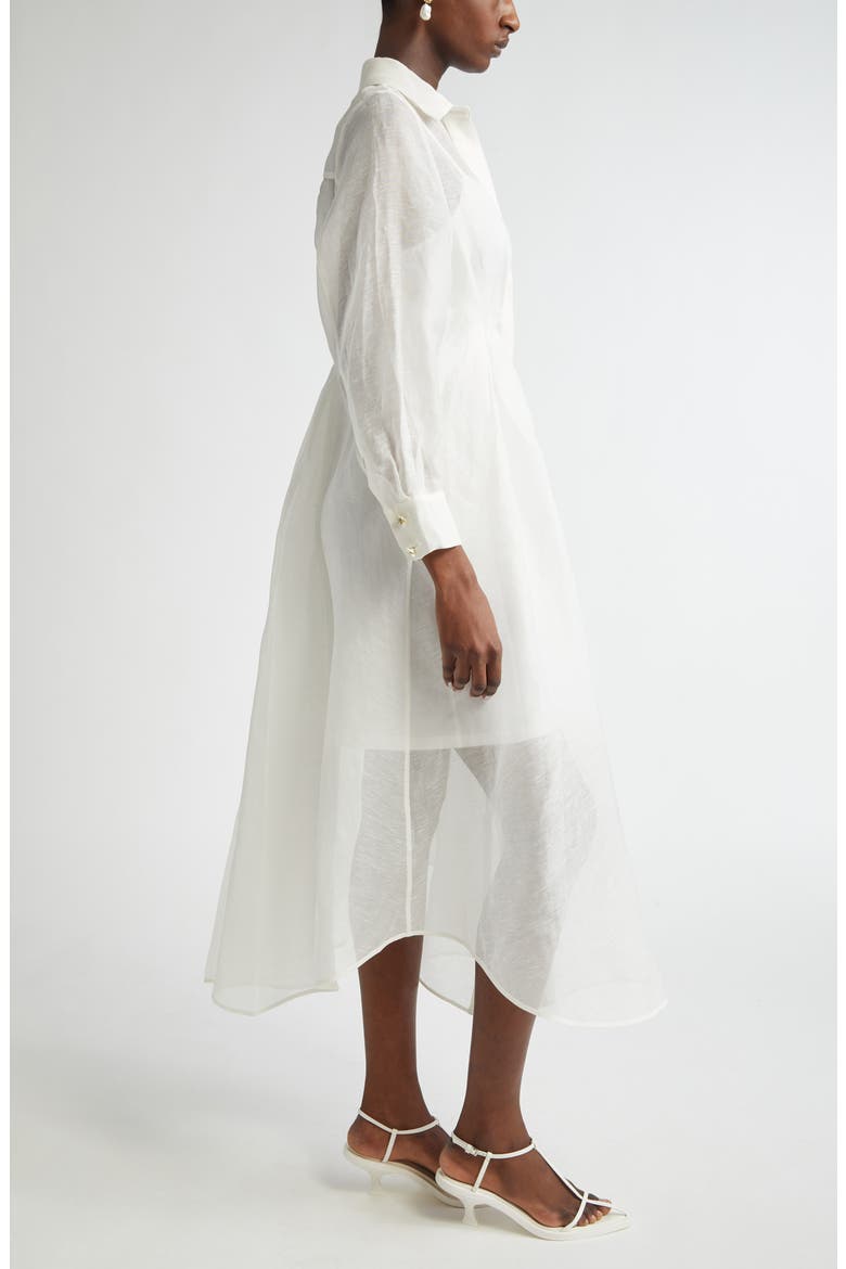 Harmony Draped Long Sleeve Organza Shirtdress, Alternate, color, IVORY