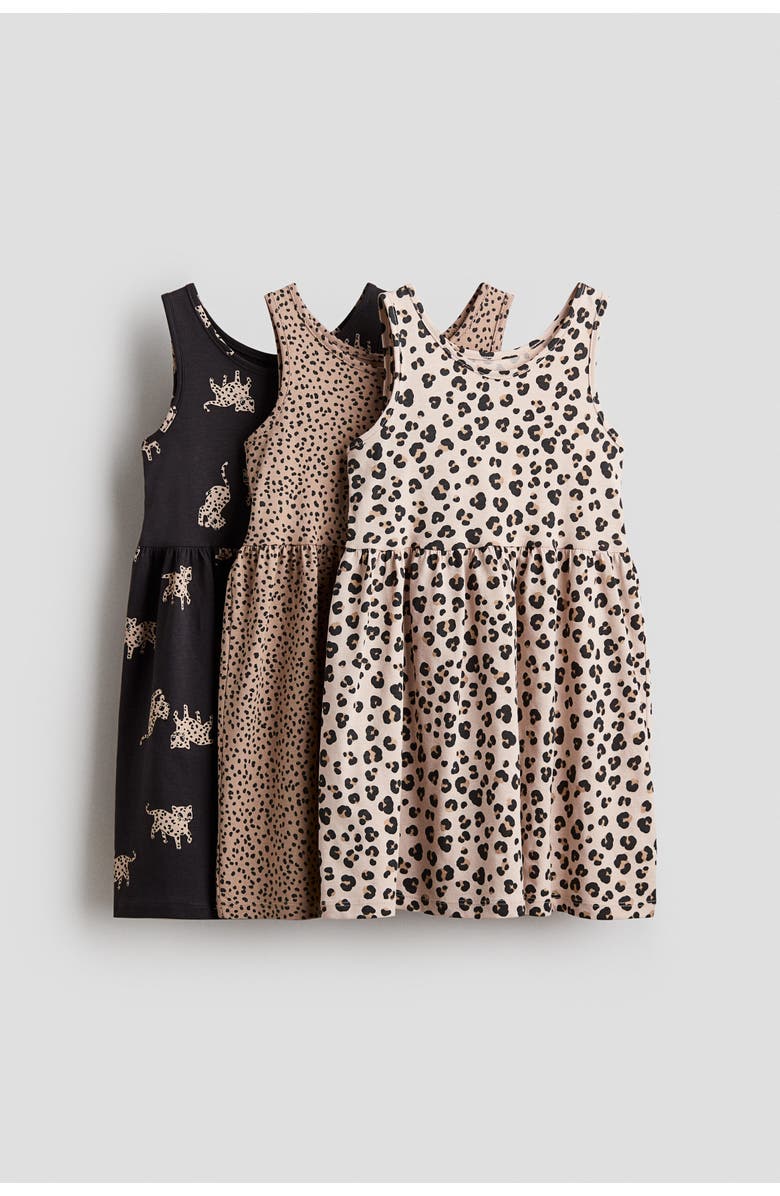 H&M 3-pack printed cotton dresses, Main, color, Beige/Leopard Print