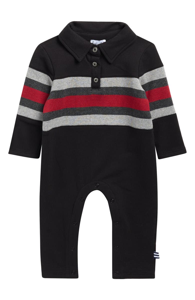 Splendid Stripe Polo Romper, Main, color, Black