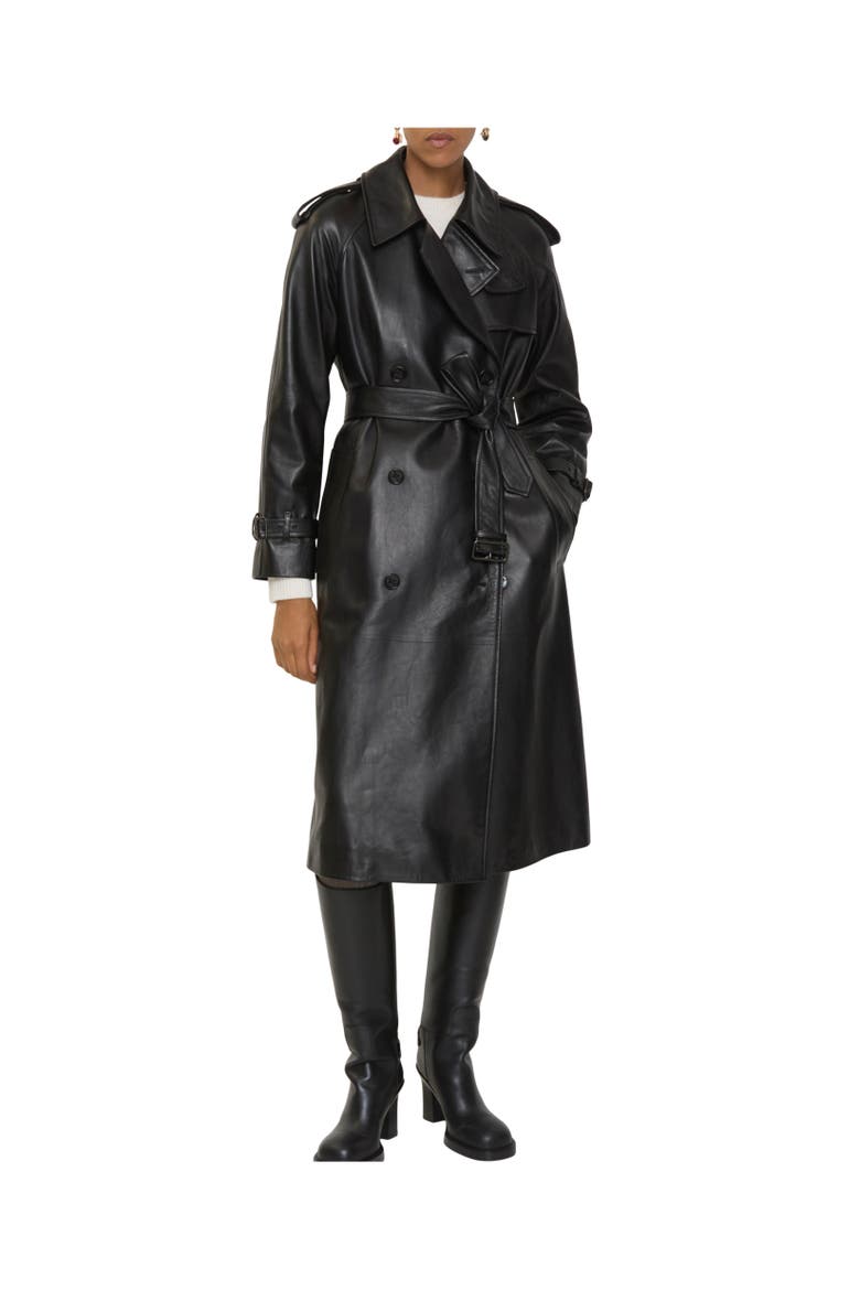 Long Leather Castleford Trench Coat, Alternate, color, Black