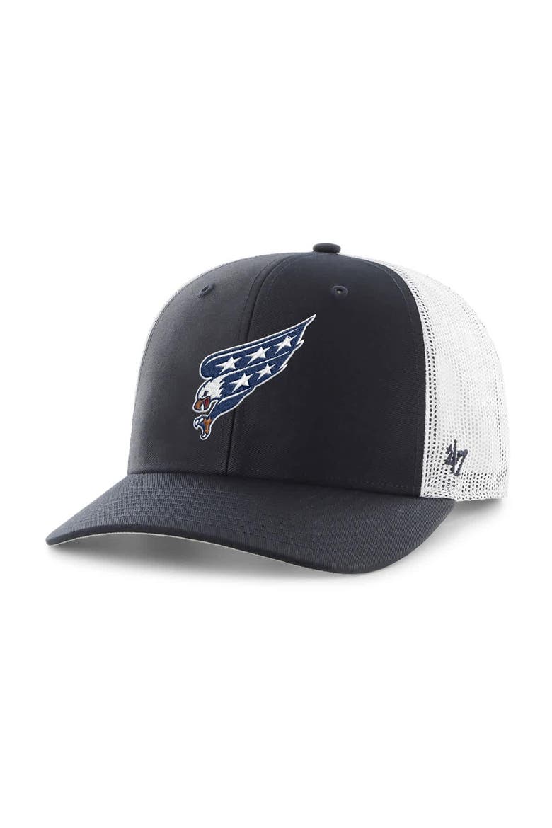 Men's '47 Navy/White Washington Capitals Logo Trucker Adjustable Hat, Main, color, Navy