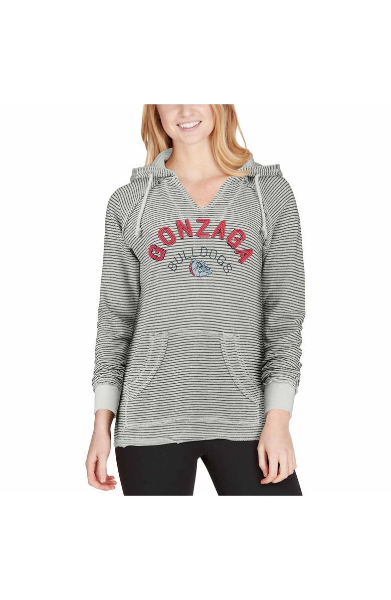 BLUE 84 Women's Blue 84 Cream Gonzaga Bulldogs Striped French Terry V-Neck Hoodie, Alternate, color,