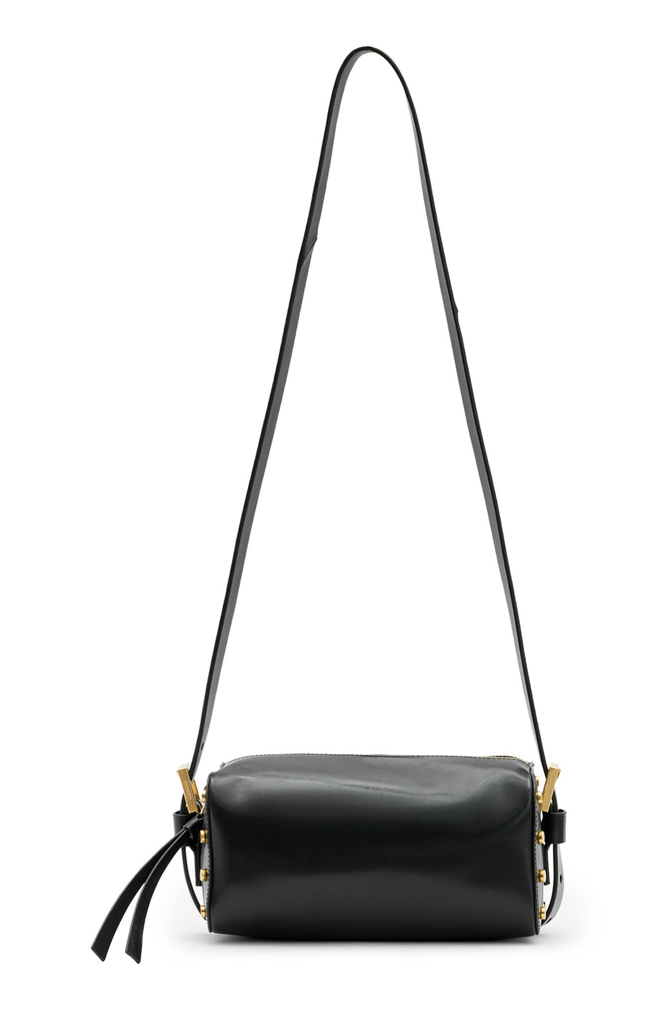 AllSaints Miro Leather Barrel Crossbody Bag, Main, color, 