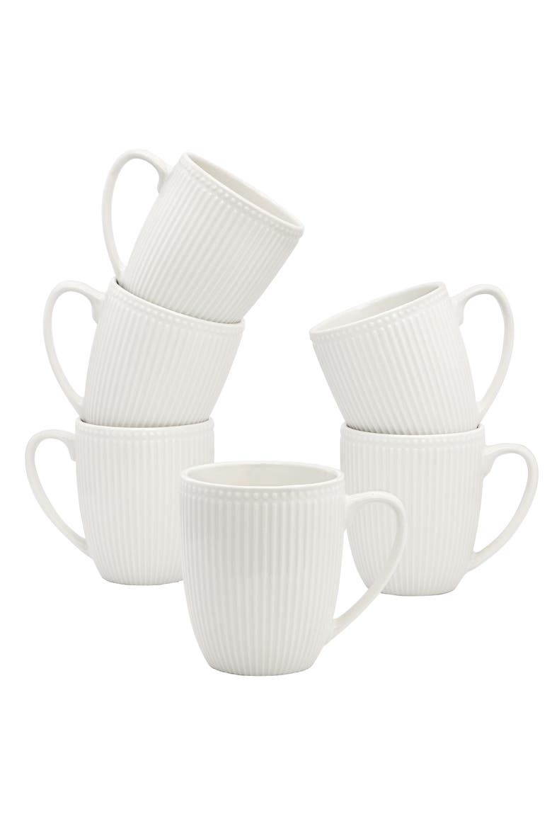 Gretel 6 Piece Round Stoneware 12 Ounce Mug Set White, Main, color, White