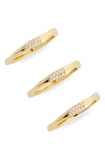 Nordstrom Rack Demi-fine Set Of 3 Cubic Zirconia Molten Band Rings In Gold