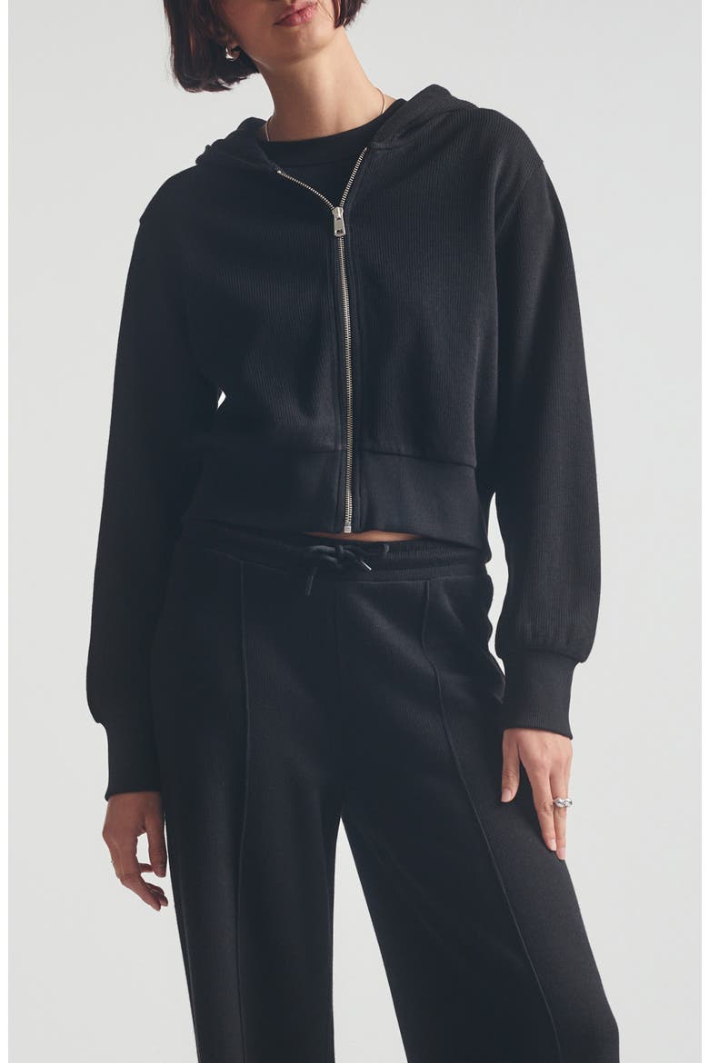 Crop Full Zip Hoodie, Main, color, BLACK