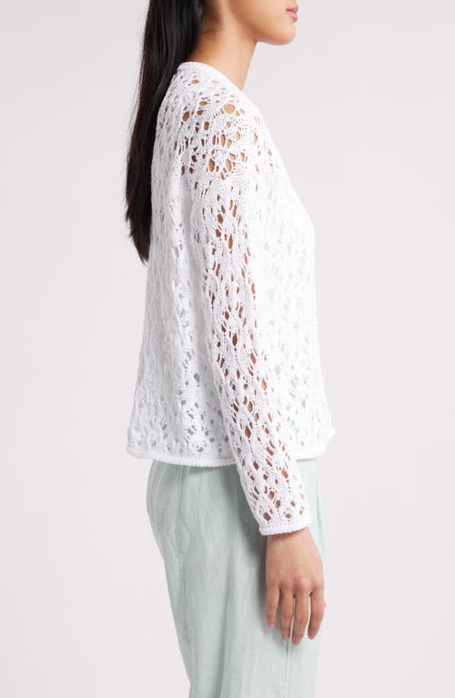 Eileen Fisher Crewneck Open-knit Organic Cotton Sweater In White