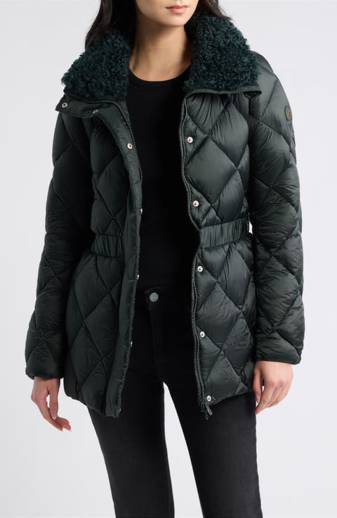 Mandoline Water Resistant Diamond Quilted Puffer Jacket with Faux Shearling Lining