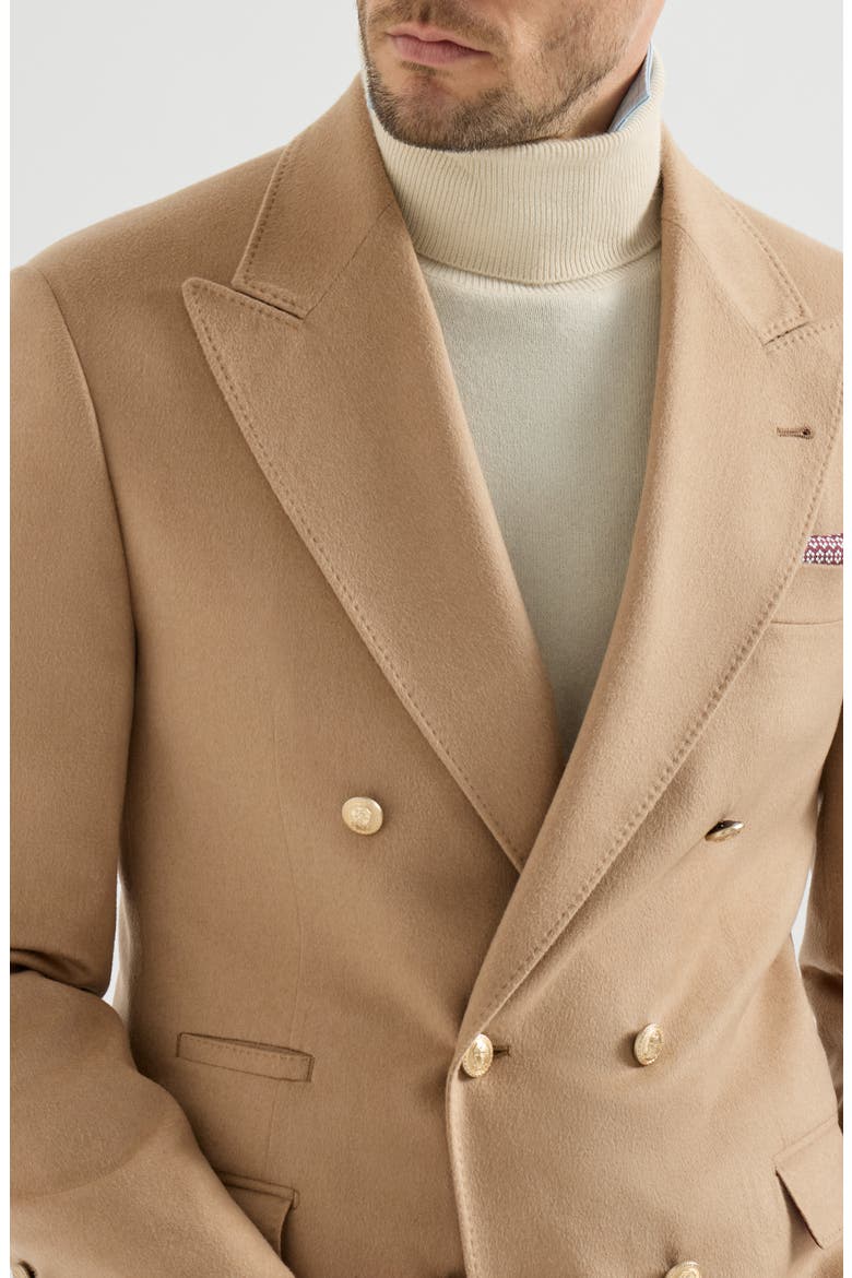 Camel flannel one-and-a-half breasted Tailor blazer with metal buttons, Alternate, color, Camel