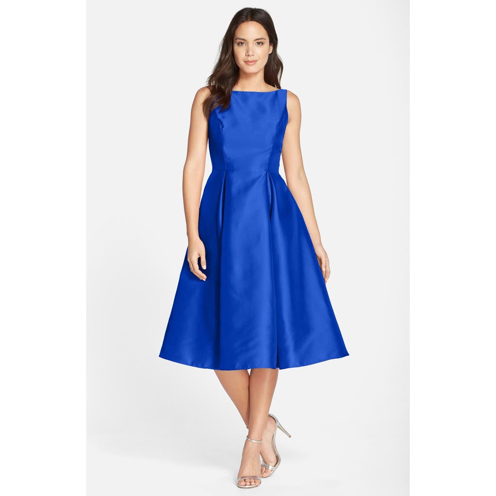 Adrianna Papell Sleeveless Mikado Fit & Flare Midi Dress In Blue