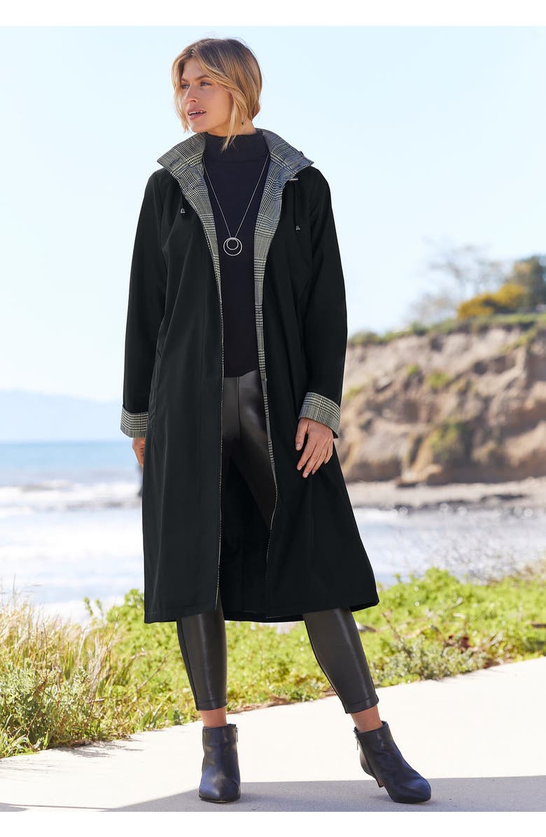 Jessica London Contrast Hood Raincoat, Alternate, color, Soft Camel Geo