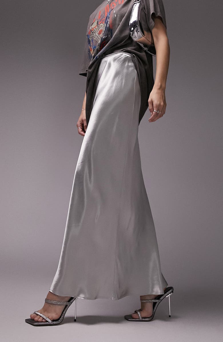 Topshop Bias Cut Satin Maxi Skirt, Alternate, color,