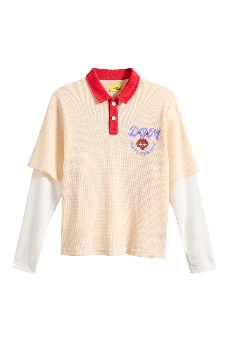 Hollywood Waffle Layered Look Graphic Polo, Alternate, color, ANTIQUE WHITE