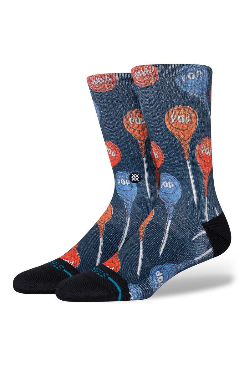 Tootsie Pop Crew Socks, Main, color, BLACK/ BLUE