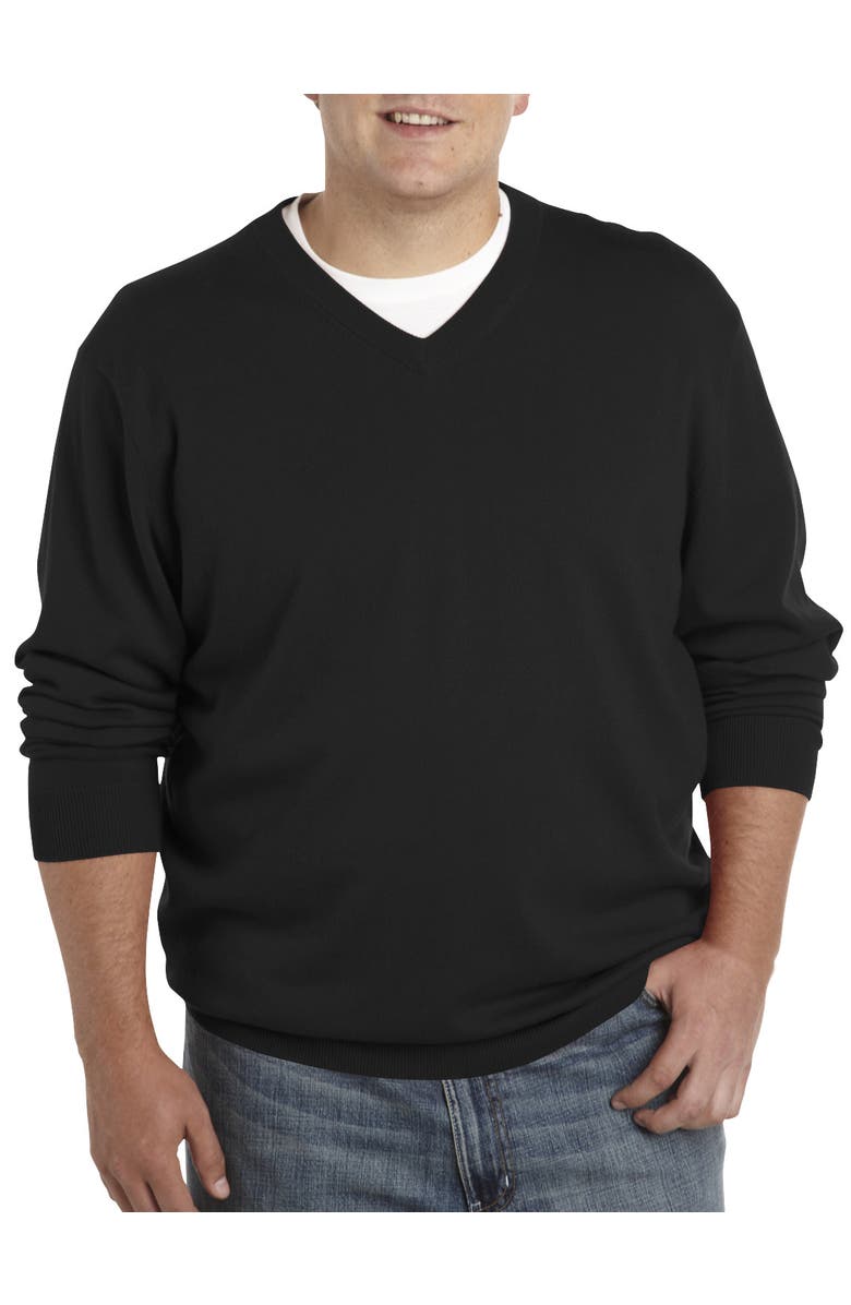 Oak Hill Premium by DXL Big & Tall Cashmere Blend V-Neck Sweater, Main, color, Black