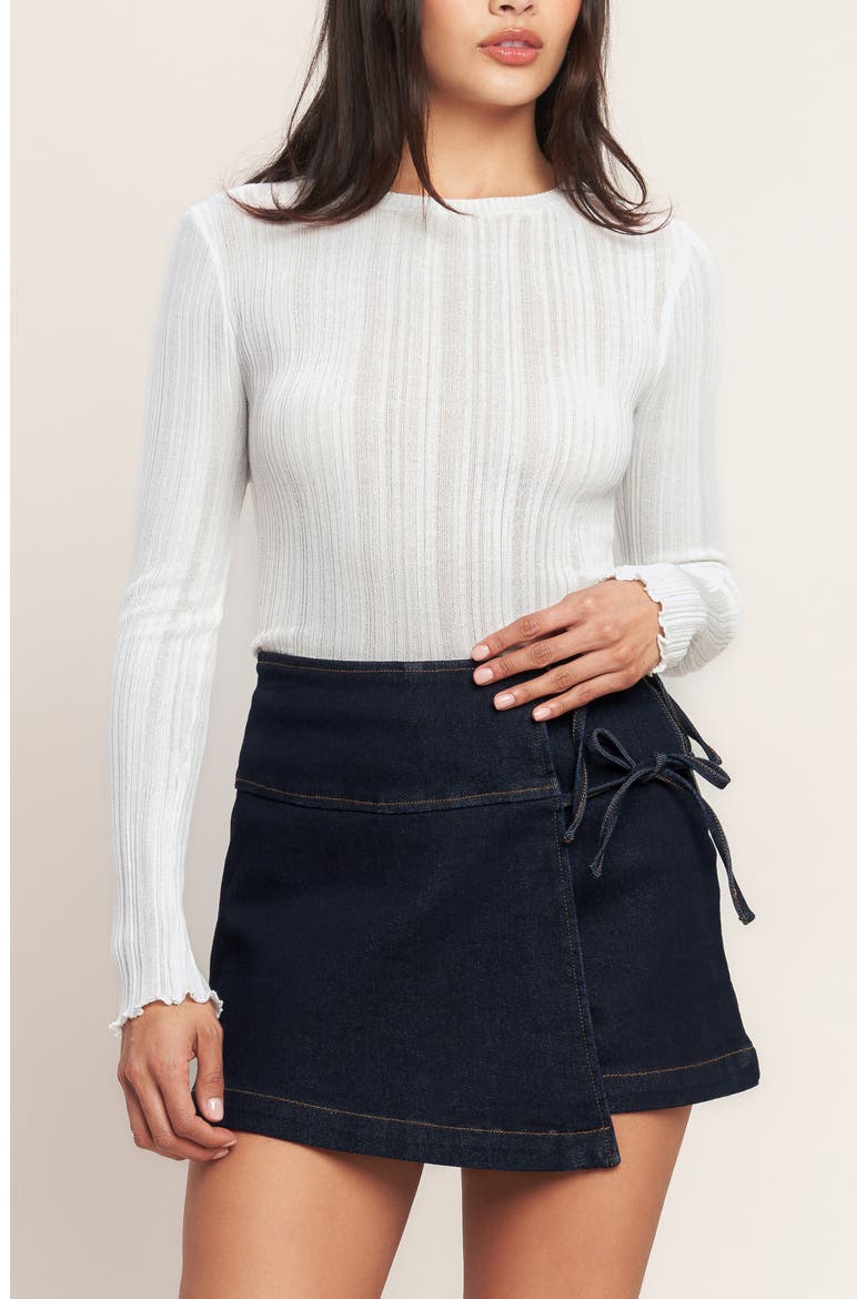 Tie Front Denim Skort, Alternate, color, DARK INDIGO
