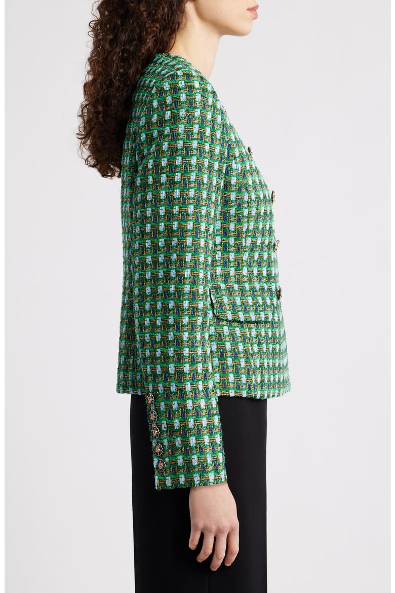 The Eleni Double Breasted Tweed Blazer, Alternate, color, PARROT GREEN TWEED