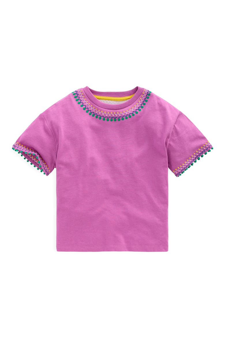 Kids' Embroidered Pom Trim T-Shirt, Main, color, RADIANT ORCHID