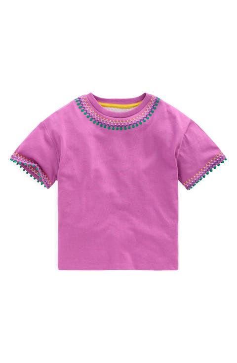 Kids' Embroidered Pom Trim T-Shirt (Toddler, Little Kid & Big Kid)