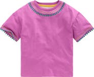 Mini Boden Kids' Embroidered Pom Trim T-Shirt