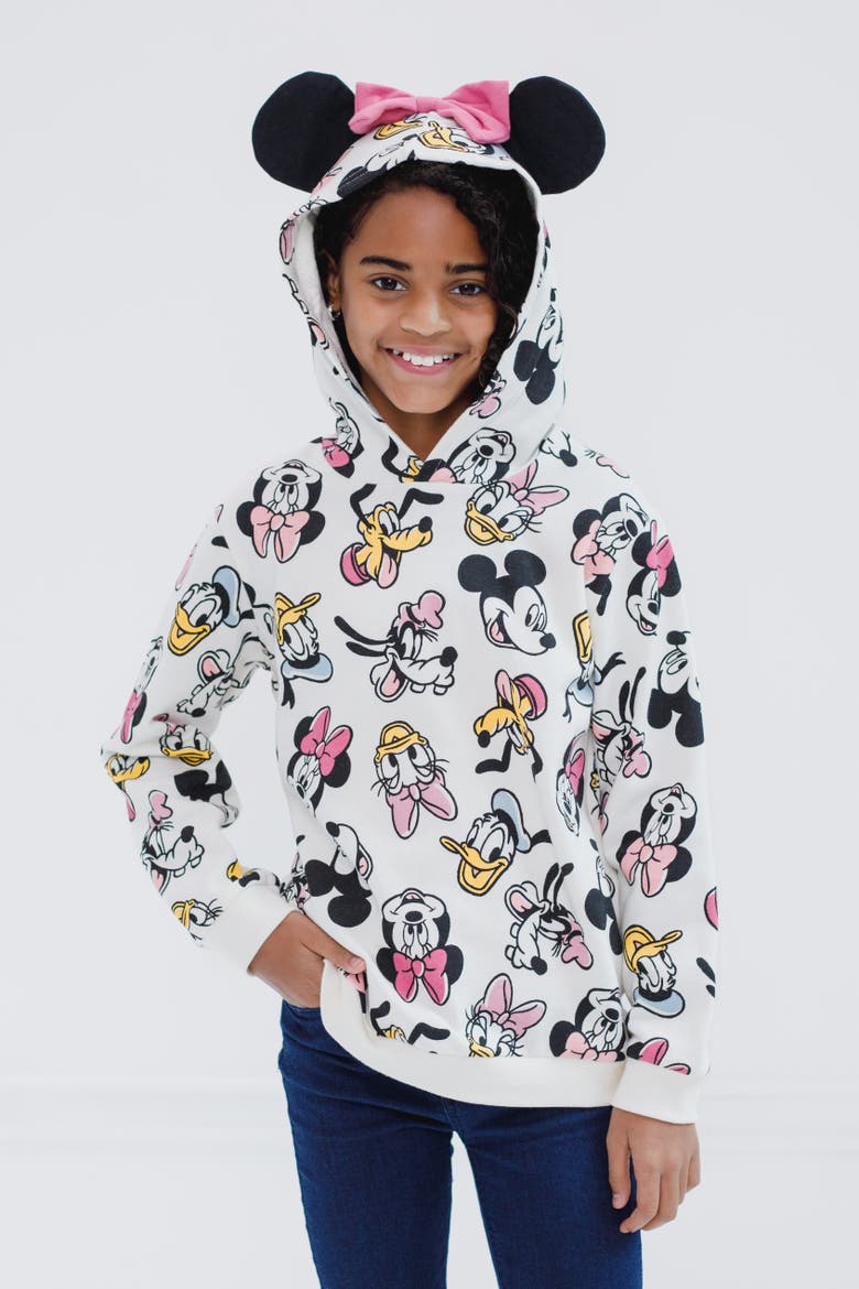 Mickey Mouse & Friends Fleece Hooded Sweatshirt, Alternate, color, Ivory Mickey Friends