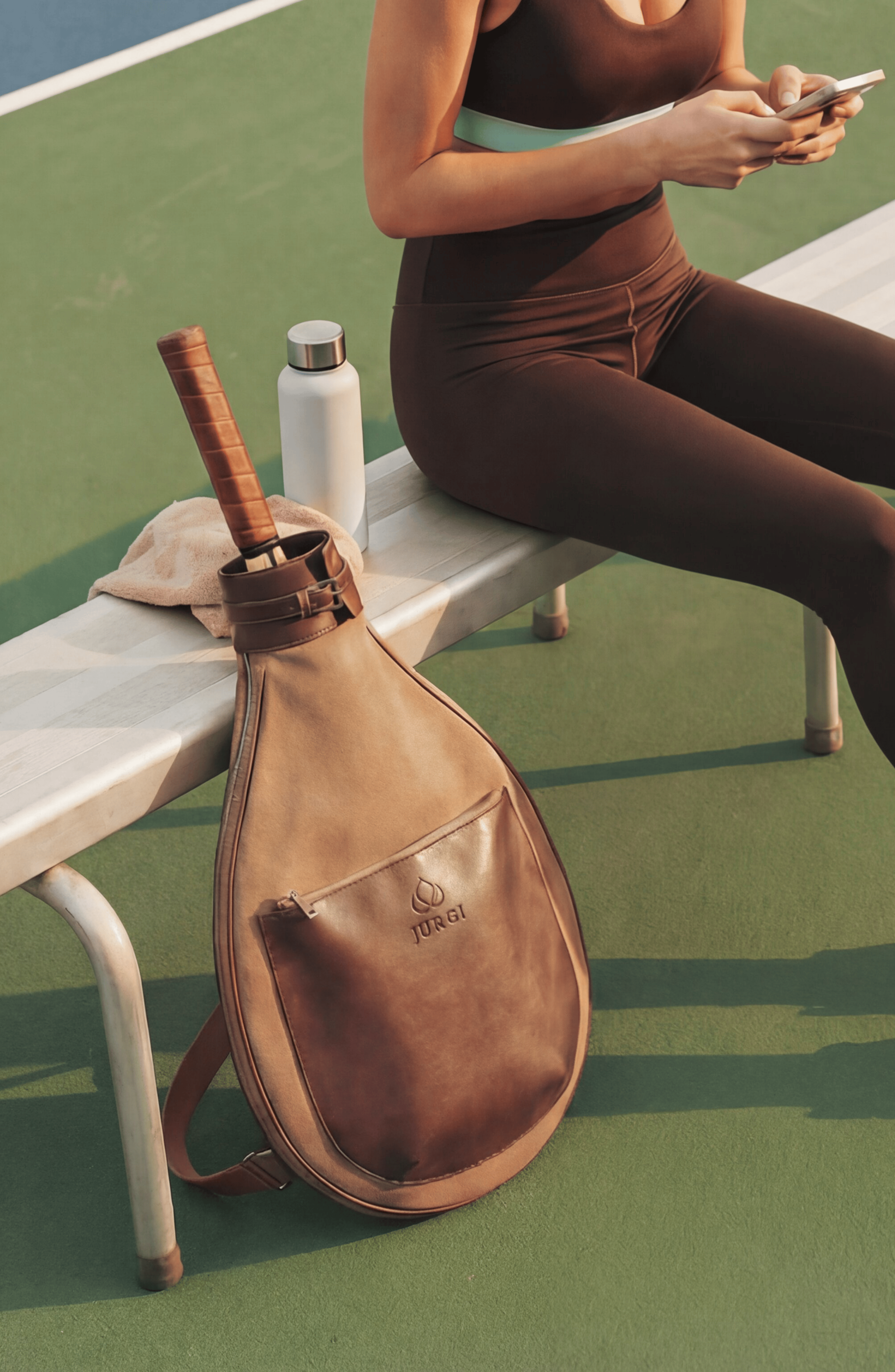 JURGI Tennis Racket Backpack in Canvas and Leather, Alternate, color, Brown