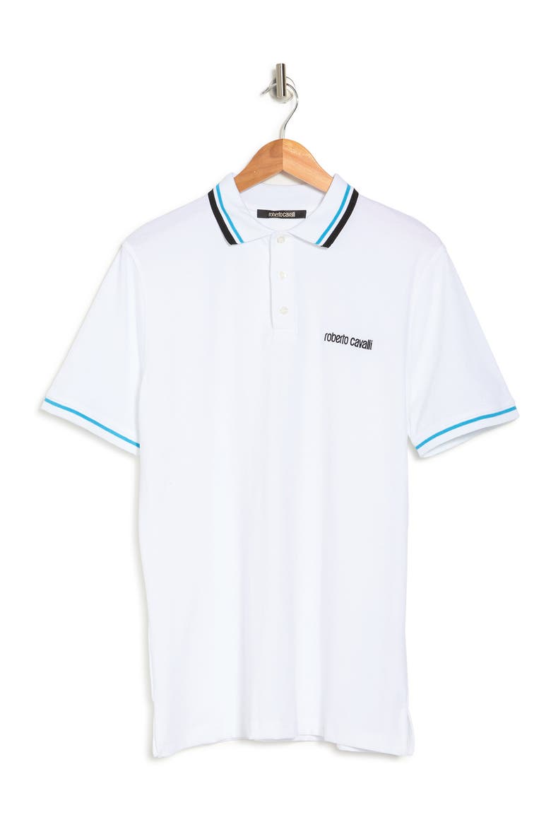 Stripe Trim Logo Polo, Alternate, color, WHITE