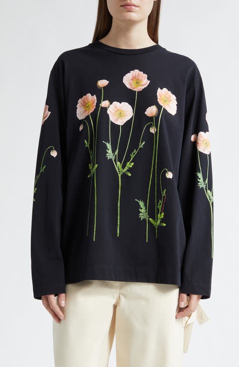 Poppy Field Print Long Sleeve Graphic T-Shirt